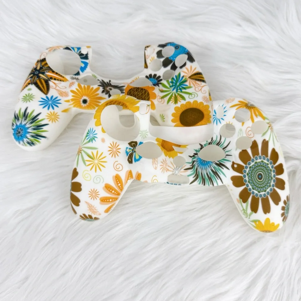 PS4 Controller Silicone Skins Bundle of 2 White Yellow Floral